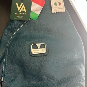Valentina Teal Green Pebbled Leather Shoulder Bag